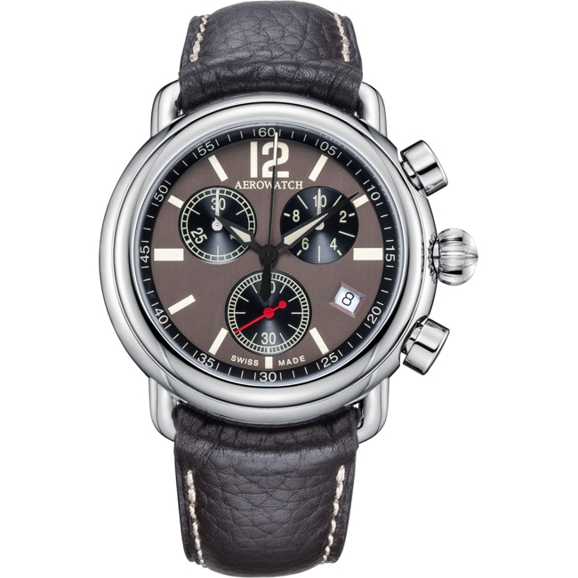 Aerowatch 1942 Quartz Chrono en cuir Brun / Argenté Ø 44mm - A 79100 AA02