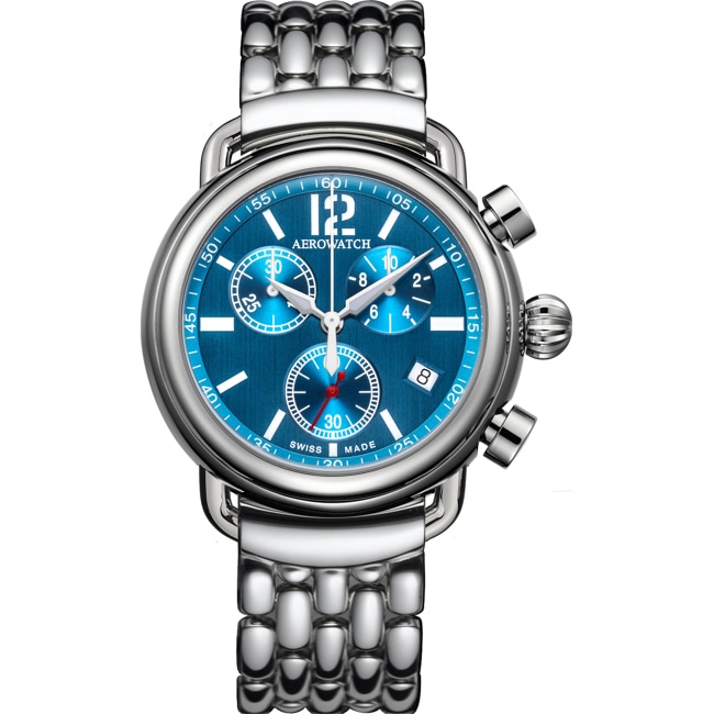 Aerowatch 1942 Quartz Chrono Argenté / Bleu Ø 44mm - A 79100 AA01 M