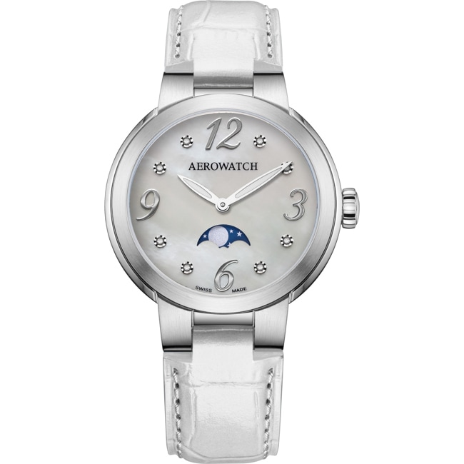 Aerowatch Harmonie Lady Moon Phase Weiss 35mm - A 43107 AA01