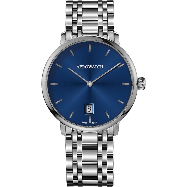 Aerowatch Héritage Slim Automatic Argenté / Bleu - A 67975 AA03 M