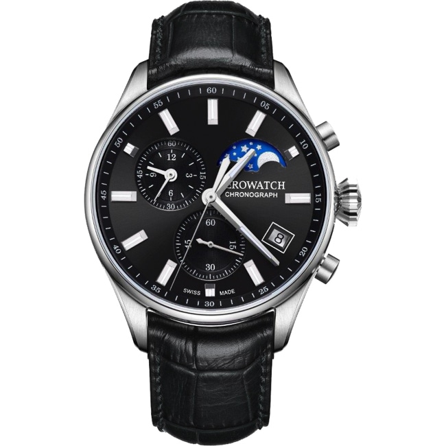 Aerowatch Les Grandes Classiques Chrono Moon Phase Black - A 78990 AA08