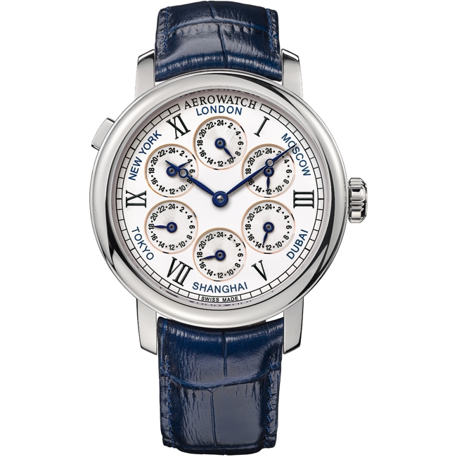 Aerowatch Renaissance 7 Time Zones Blue Leather - A 51974 AA01