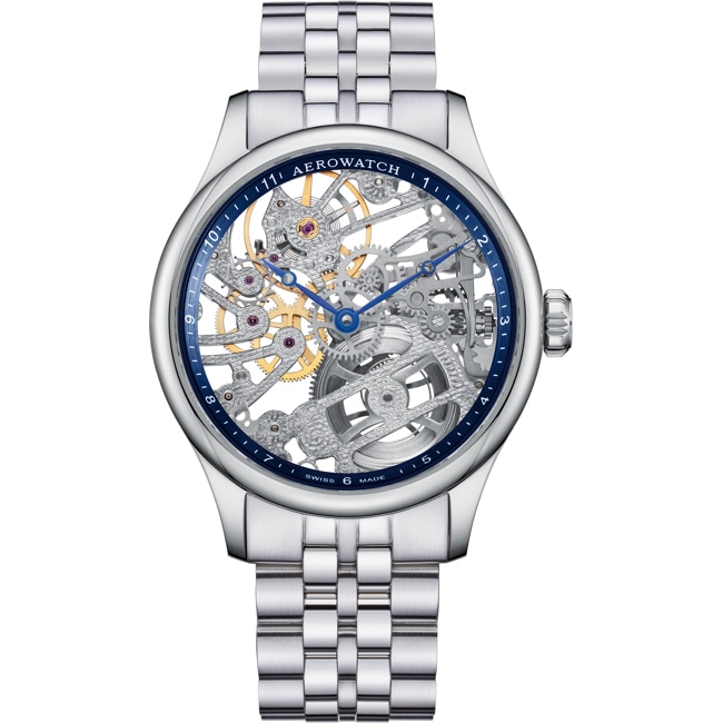 Aerowatch Renaissance Classic Skeleton Edelstahl Silbrig / Blau - A 50981 AA03 M