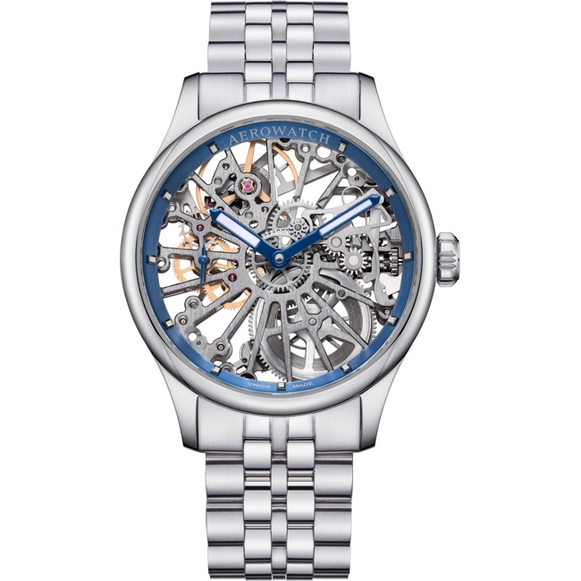 Aerowatch Renaissance Skeleton Wheel Acier inoxydable / Bleu - A 50981 AA25 M