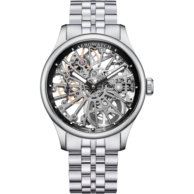 Aerowatch Renaissance Skeleton Wheel Stainless Steel / Black - A 50981 AA17 NEW M