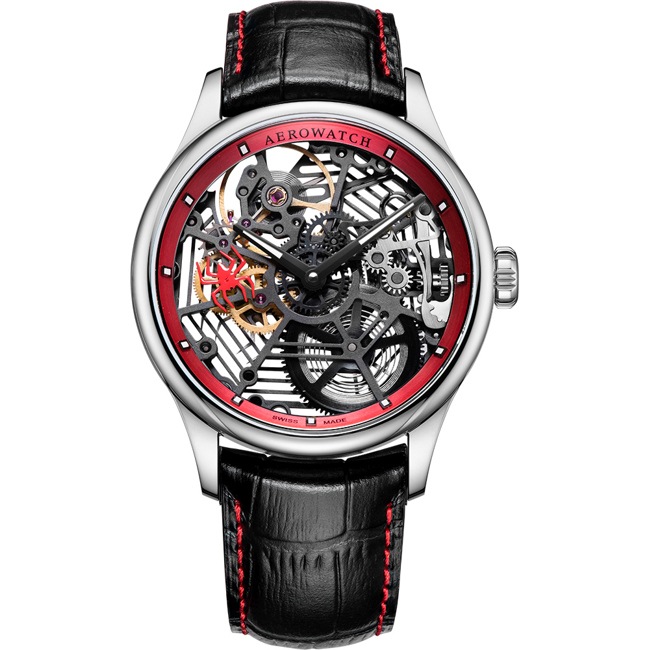 Aerowatch Renaissance Spider Skeleton Silver / Rot - A 50981 AA21