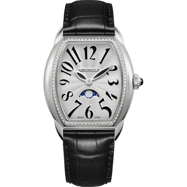Aerowatch Streamline Lady Moon Phase Diamonds Leder schwarz - A 43958 AA11 DIA