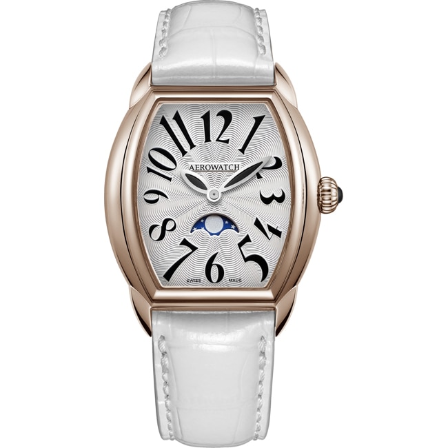 Aerowatch Streamline Lady Moon Phase Leder weiss - A 43958 RO11