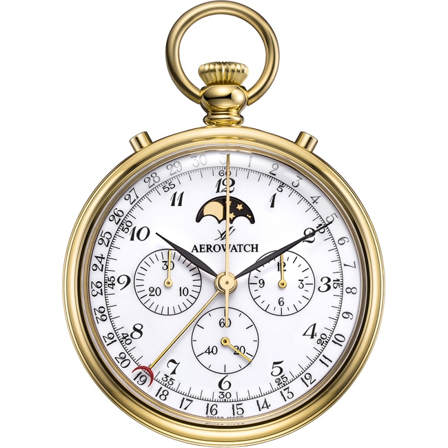 Aerowatch Taschenuhr Lépine Mechanical Chrono Moon Phase Arabic - 69681 J102