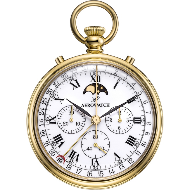 Aerowatch Taschenuhr Lépine Mechanical Chrono Moon Phase Roman - 69681 J101