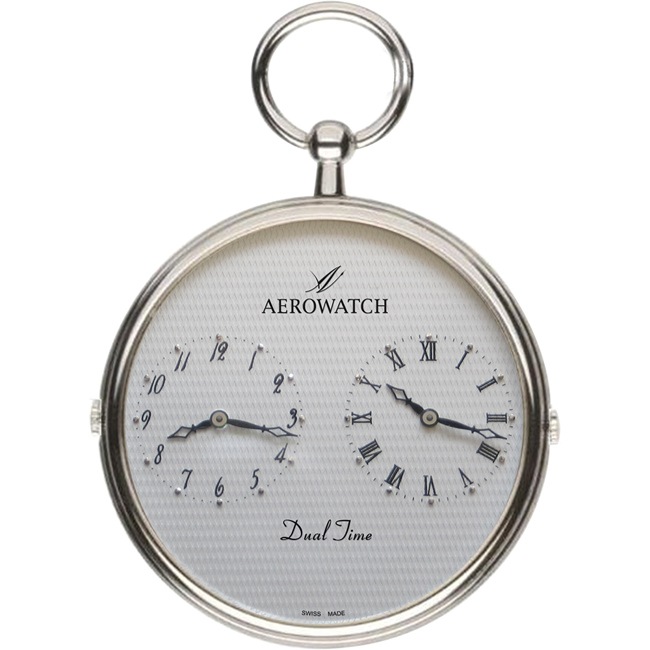 Aerowatch Montre de poche Lépine Quartz Dual Time Argenté Ø 47mm - 05826 PD01
