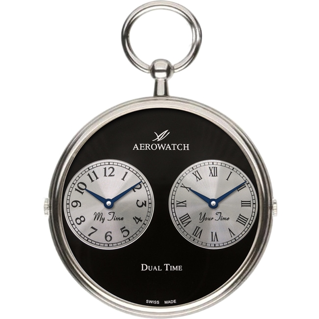 Aerowatch Montre de poche Lépine Quartz Dual Time Argenté / Noir Ø 47mm - 05826 PD03