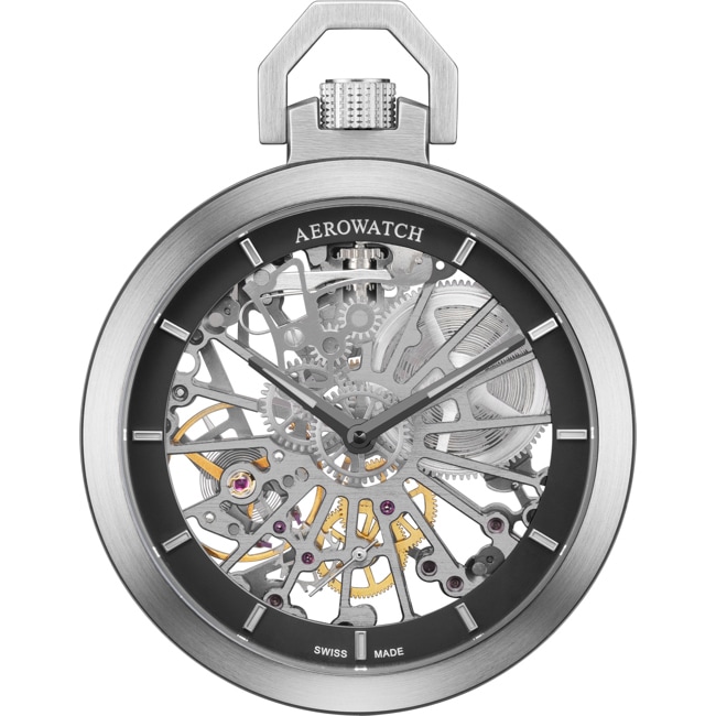 Aerowatch Taschenuhr Lépine Mechanical Skeleton Silbrig Ø 48mm - 50829 AA03 SQ