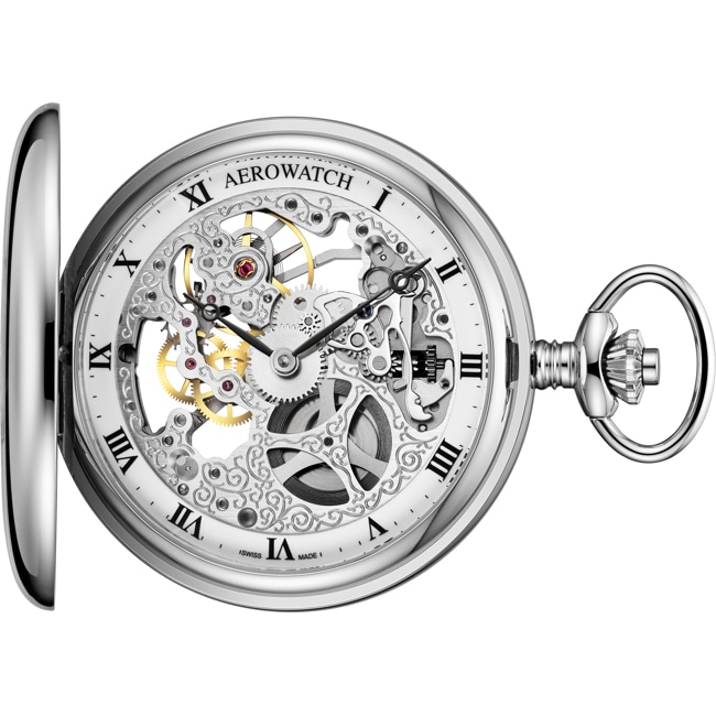 Aerowatch Taschenuhr Savonnette Skeleton Silbrig - 57834 AA01
