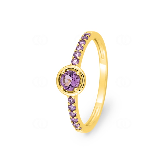 Amethyst Pavé Solitaire Ring 375/9 K Yellow Gold - 197610.A0