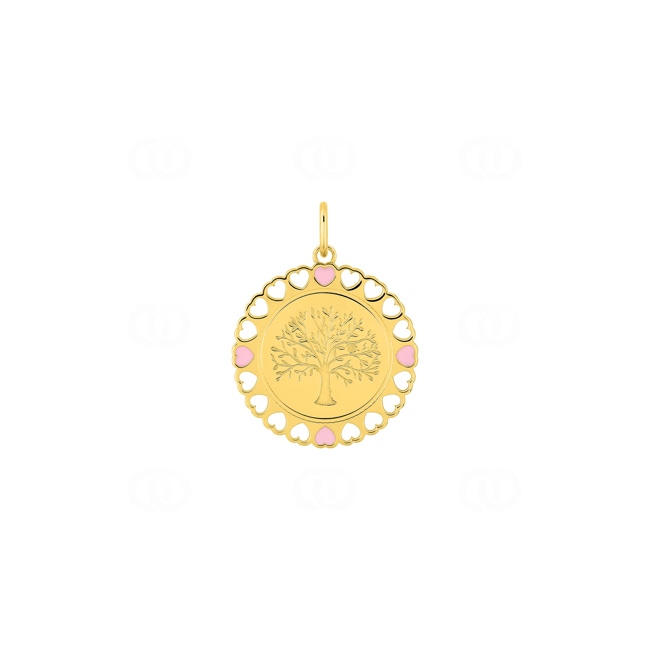Anhänger 375/9 K Gelbgold Lebensbaum mit lackierten Herzen - 397574.00