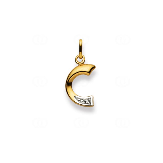 Pendant 750/18 K Yellow and White Gold Letter C with Diamond - 1556.07877/0030