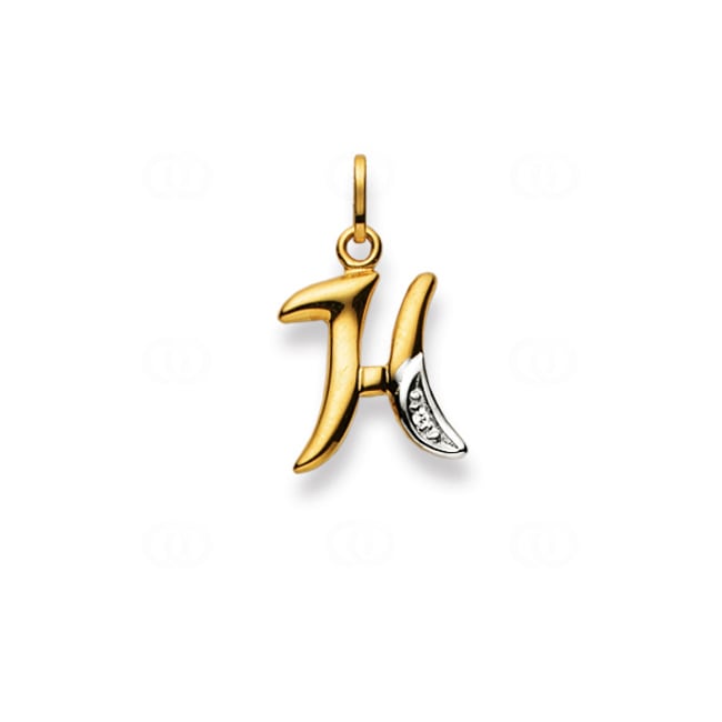 Pendentif or bicolore 750/18 ct avec diamant, Lettre H Pendentif or bicolore 750/18 ct avec diamant, Lettre H - 1556.07877/0080