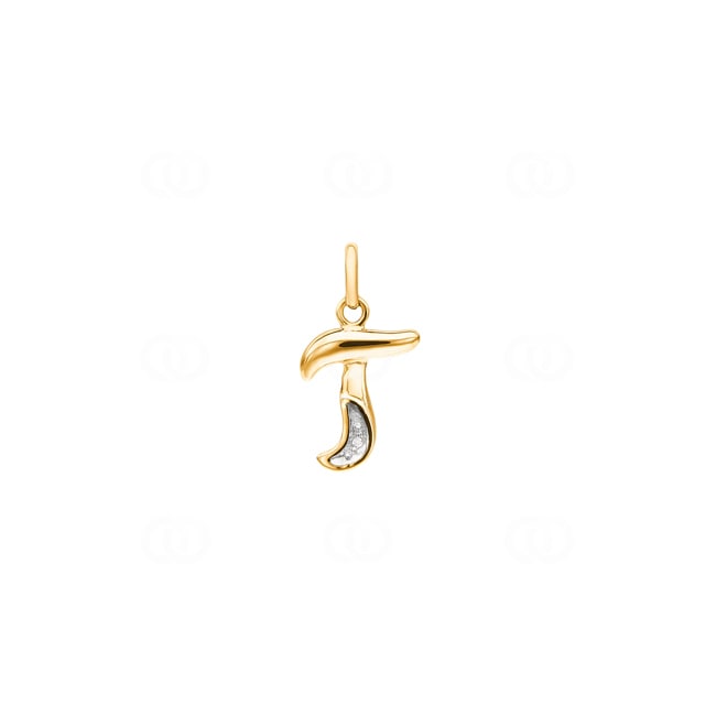 Pendentif or bicolore 750/18 ct avec diamant, Lettre T Pendentif or bicolore 750/18 ct avec diamant, Lettre T - 1556.07877/0200