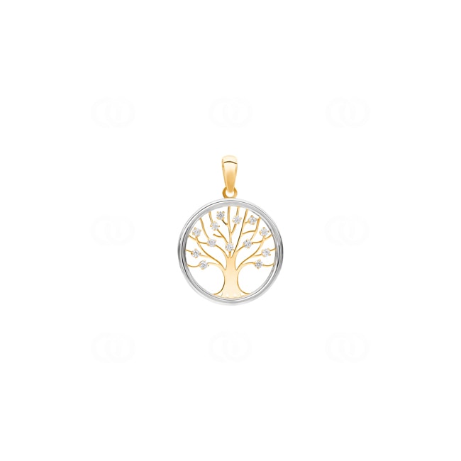 Pendant 750/18 K Yellow and White Gold with Cubic Zirconia, Tree of Life - 672379ZIR