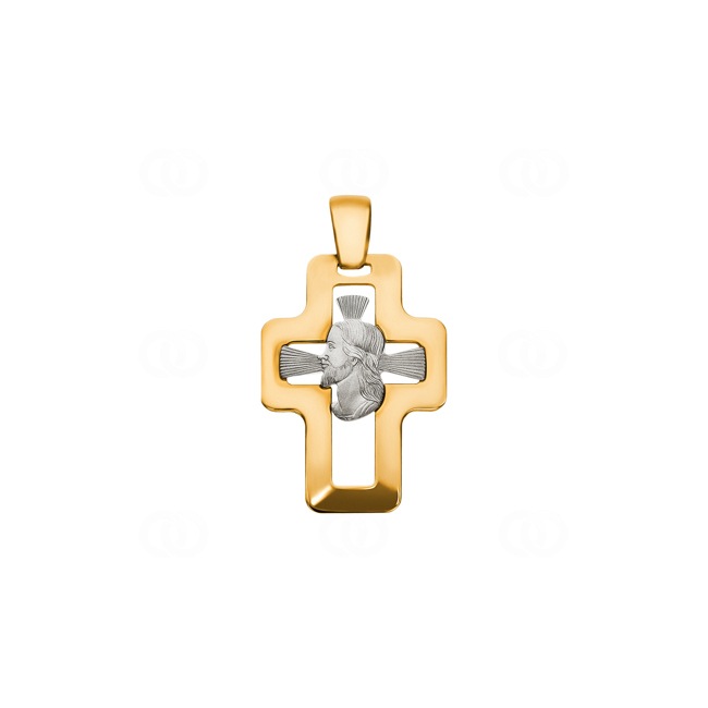 Pendentif or bicolore 750/18 ct Croix avec jésus - 17676