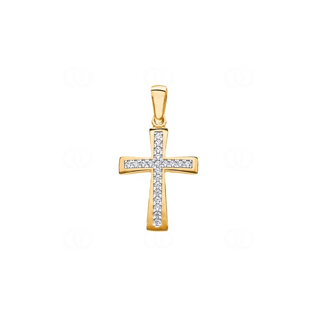Pendant 750/18 K Yellow Gold Cross with Cubic Zirconia 22 x 14mm - HC29GG