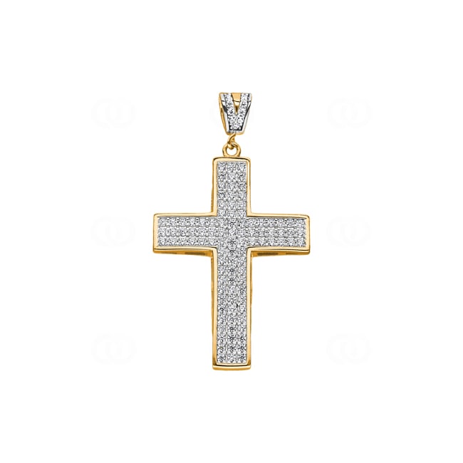 Pendentif or jaune 750/18 ct Croix avec zircones 34 x 23mm - HC48GG