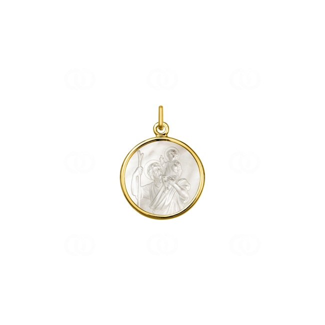 Pendentif or jaune 750/18 ct Saint christophe avec nacre Ø 20mm Pendentif or jaune 750/18 ct Saint christophe avec nacre Ø 20mm - AY6014