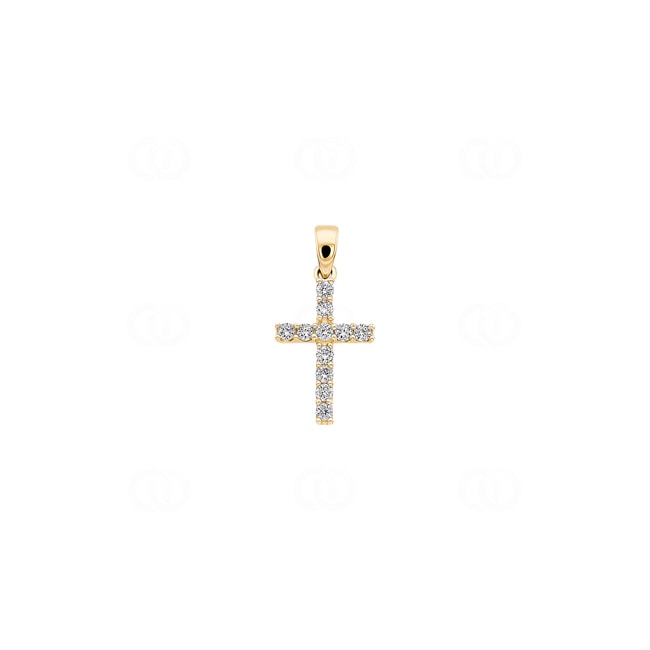 Pendant 750/18 K Yellow Gold Cross with Diamonds 0.19 ct H/si - AN-69457-GG
