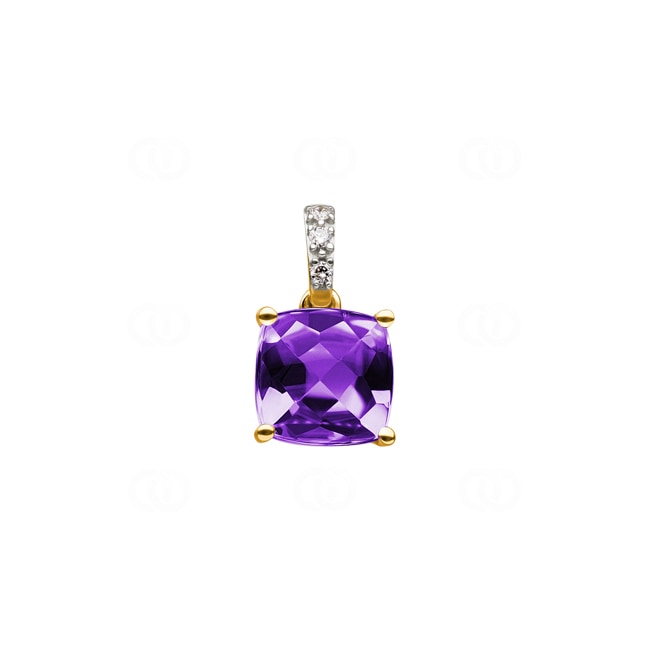 Anhänger 750/18 K Gelbgold mit Amethyst Kissen und Diamanten 0.01 ct H/si - AN-48528-AME-GG