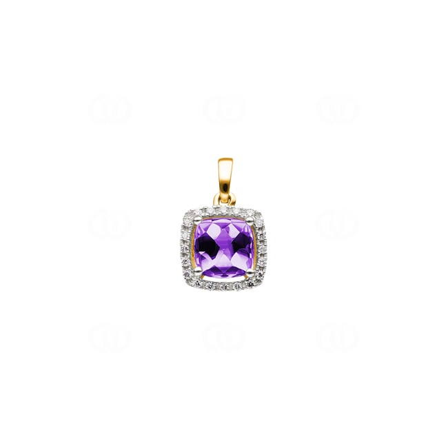 Anhänger 750/18 K Gelbgold mit Amethyst Kissen und Diamanten 0.06 ct H/si - AN-47243-AME-GG
