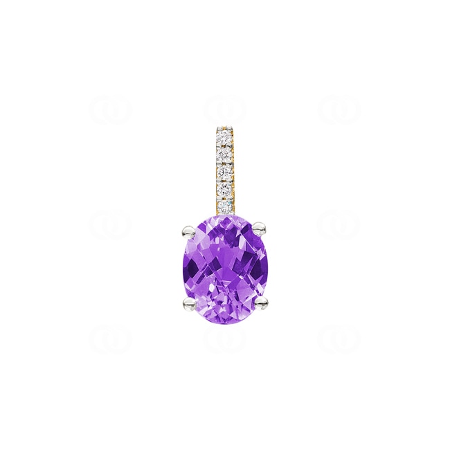 Anhänger 750/18 K Gelbgold mit Amethyst oval und Diamanten 0.02 ct H/si - AN-52693-AME-GG