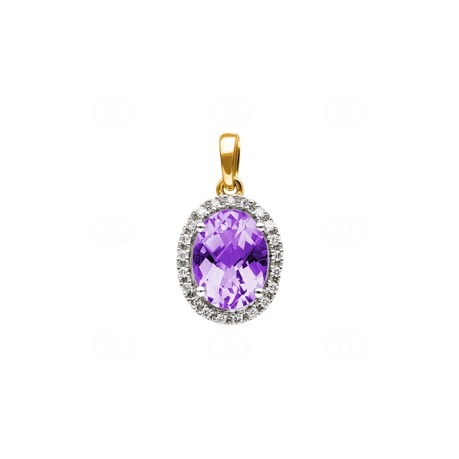 Anhänger 750/18 K Gelbgold mit Amethyst oval und Diamanten 0.06 ct H/si - AN-47253-AME-GG