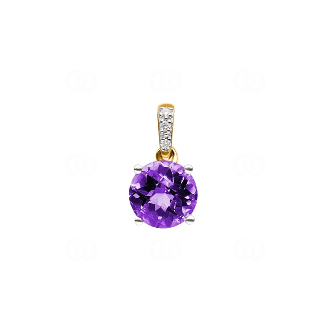 Pendant 750/18 K Yellow Gold with round Amethyst and Diamonds 0.01 ct H/si - AN-48524-AME-GG
