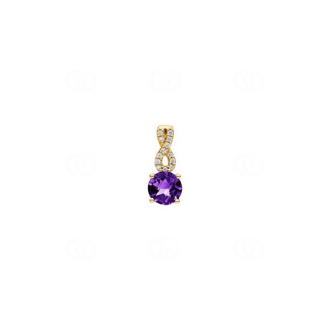 Anhänger 750/18 K Gelbgold mit Amethyst rund und Diamanten 0.05 ct H/si - AN-54203-AME-GG