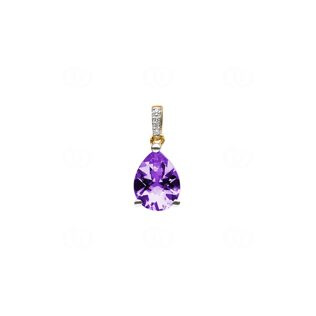 Anhänger 750/18 K Gelbgold mit Amethyst Tropfen und Diamanten 0.01 ct H/si - AN-48520-AME-GG