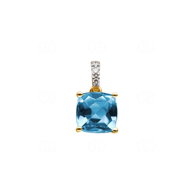 Pendant 750/18 K Yellow Gold with Blue Topaz and Diamonds 0.01 ct H/si - AN-48528-TOP-GG