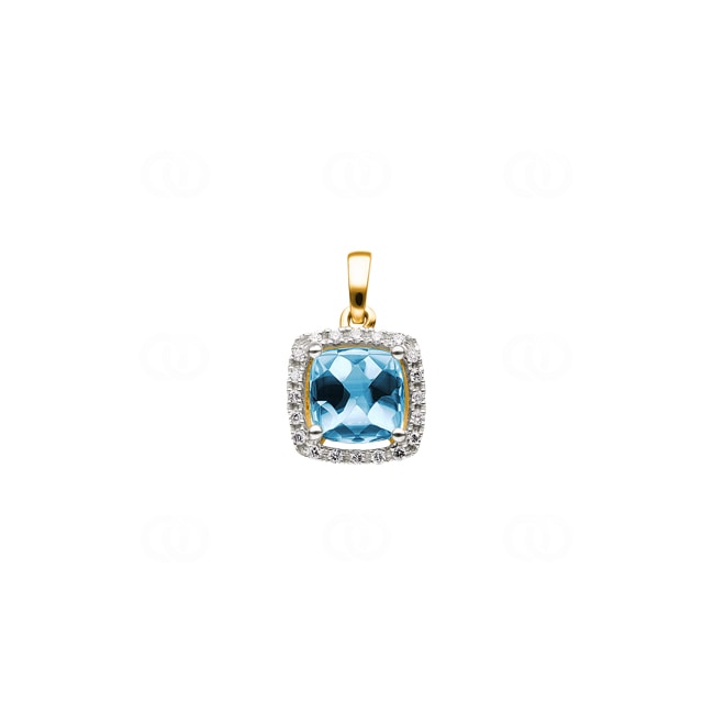 Pendant 750/18 K Yellow Gold with Blue Topaz and Diamonds 0.06 ct H/si - AN-47243-TOP-GG