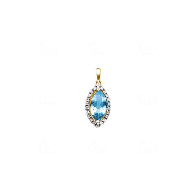 Pendentif or jaune 750/18 ct avec topaze bleue marquise et diamants 0.07 ct H/si - AN-47273-TOP-GG
