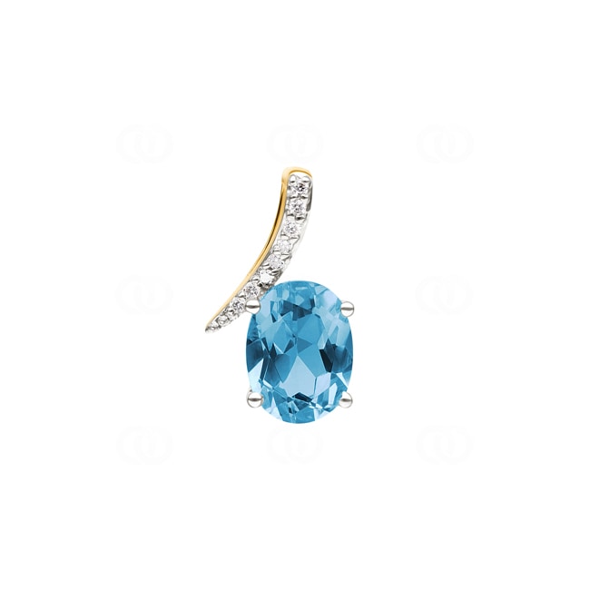 Pendant 750/18 K Yellow Gold with oval Blue Topaz and Diamonds 0.03 ct H/si - AN-52403-TOP-GG