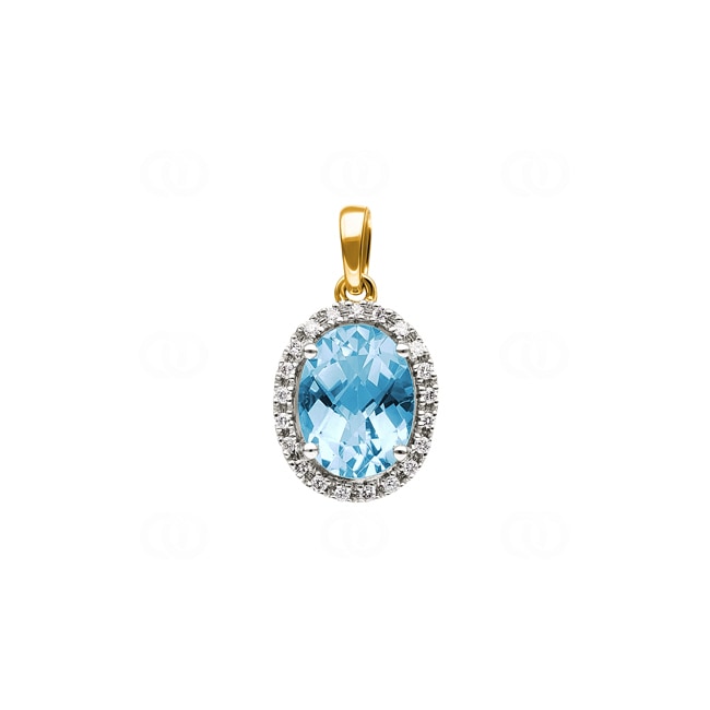 Anhänger 750/18 K Gelbgold mit Blautopas oval und Diamanten 0.06 ct H/si - AN-47253-TOP-GG
