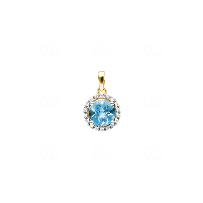 Anhänger 750/18 K Gelbgold mit Blautopas rund und Diamanten 0.05 ct H/si - AN-47233-TOP-GG