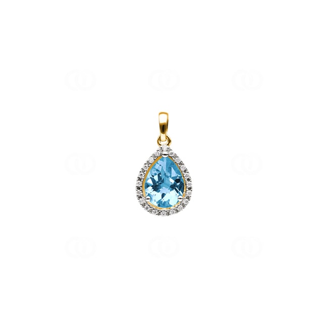 Pendentif or jaune 750/18 ct avec topaze bleue poire et diamants 0.06 ct H/si - AN-47263-TOP-GG