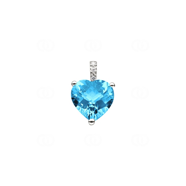 Pendant 750/18 K Yellow Gold with Blue Topaz and Diamonds 0.01 ct H/si, Heart - AN-52263-TOP-GG
