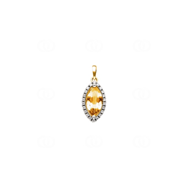 Pendentif or jaune 750/18 ct avec citrine marquise et diamants 0.07 ct H/si - AN-47273-CIT-GG