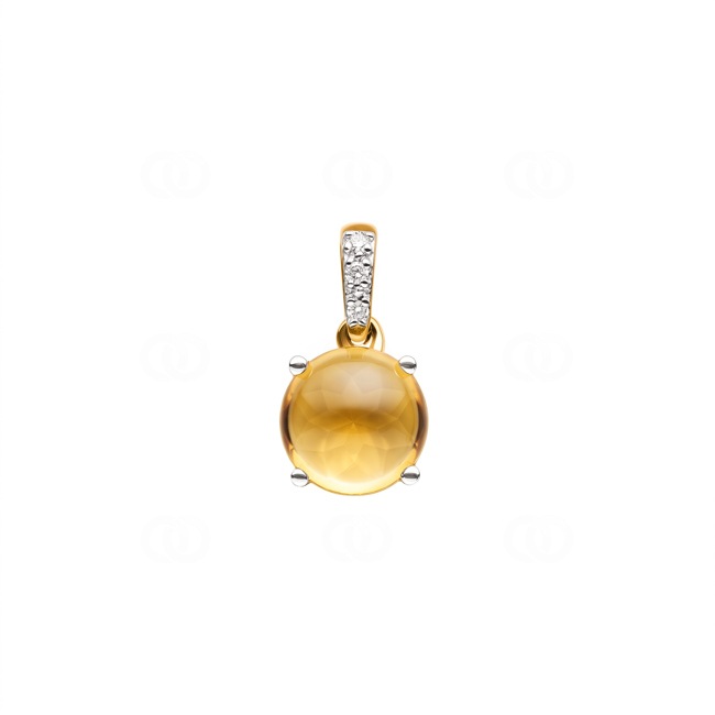 Anhänger 750/18 K Gelbgold mit Citrin rund und Diamanten 0.01 ct H/si - AN-48524-CIT-GG