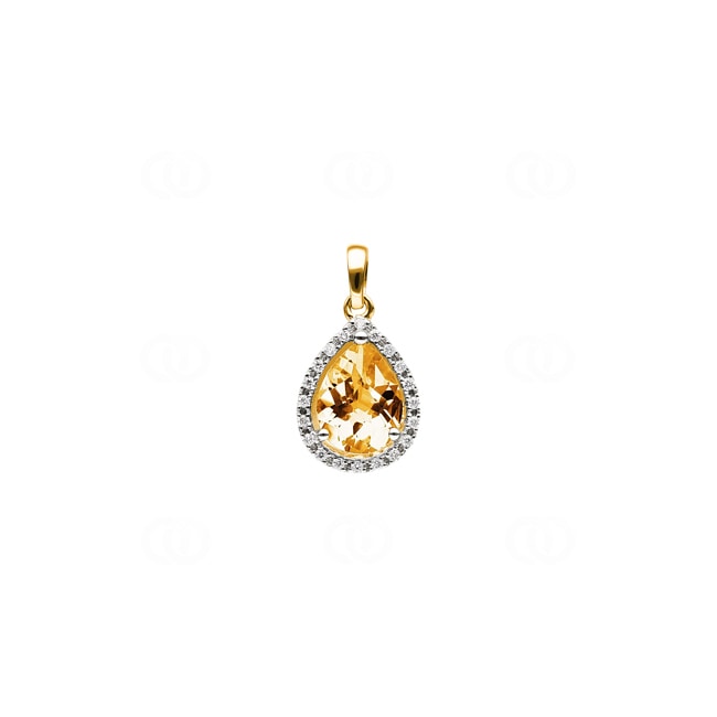 Pendentif or jaune 750/18 ct avec citrine poire et diamants 0.06 ct H/si - AN-47263-CIT-GG