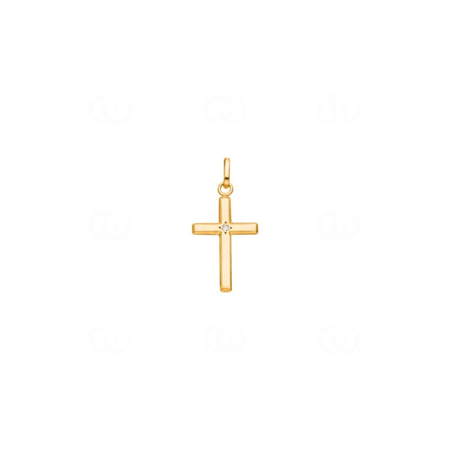 Pendant 750/18 K Yellow Gold Cross with Diamond 0.01ct. 12x17mm - 7437B