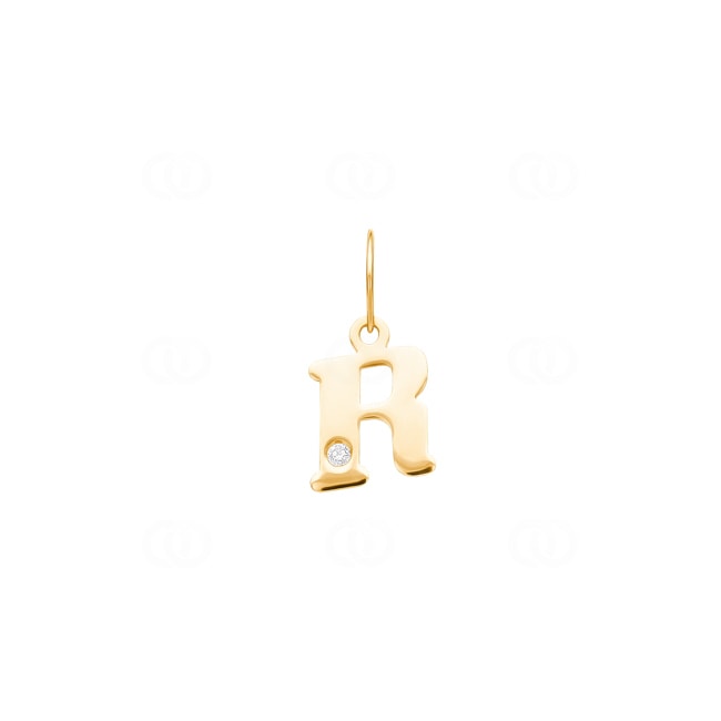 Pendentif or jaune 750/18 ct avec diamant 0.01ct., Lettre R Pendentif or jaune 750/18 ct avec diamant 0.01ct., Lettre R - 2950.2R