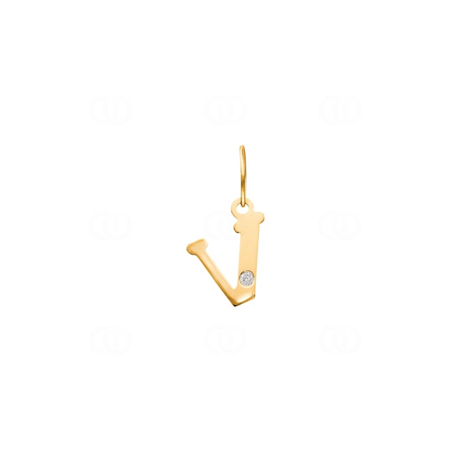 Pendentif or jaune 750/18 ct avec diamant 0.01ct., Lettre V Pendentif or jaune 750/18 ct avec diamant 0.01ct., Lettre V - 2950.2V